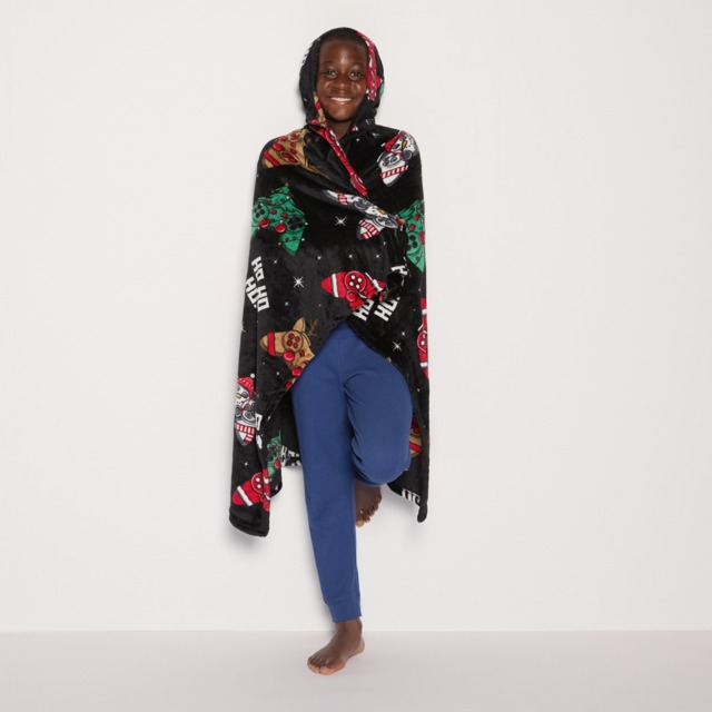 OHS Kids Christmas Gaming Print Hooded Blanket - Black - image 1