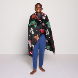 OHS Kids Christmas Gaming Print Hooded Blanket - Black - thumbnail 2