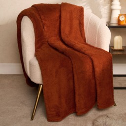 OHS Teddy Fleece Throw, Rust - 125 x 150cm - thumbnail 1