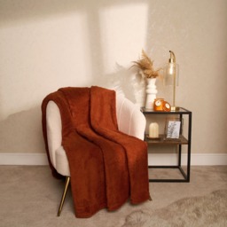OHS Teddy Fleece Throw, Rust - 125 x 150cm - thumbnail 2