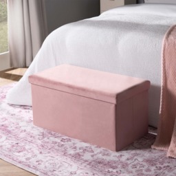 OHS Matte Velvet Foldable Storage Ottoman - Blush