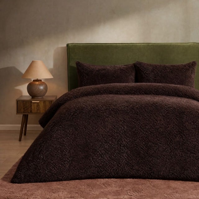 OHS Teddy Fleece Duvet Cover Set, Coffee - Double - image 1