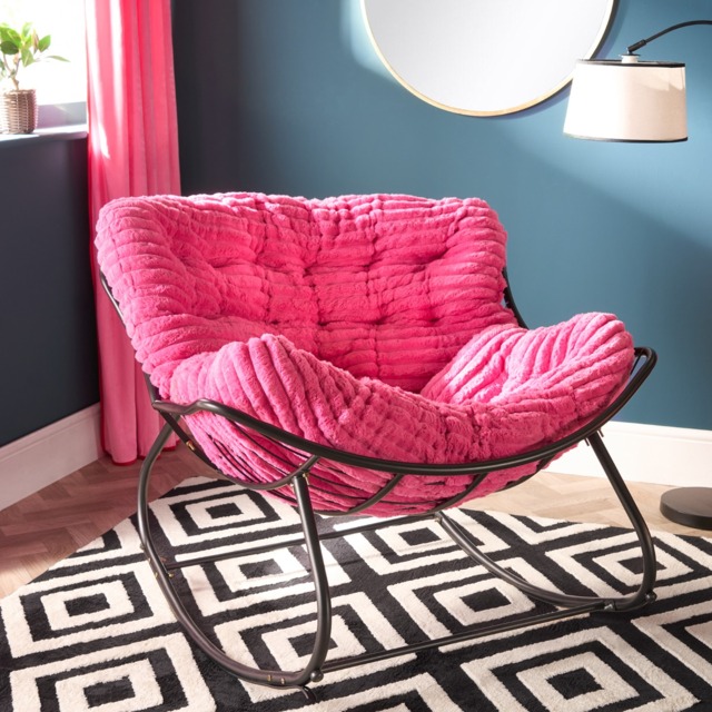 OHS Ribbed Faux Fur Rocking Chair - Hot Pink - image 1