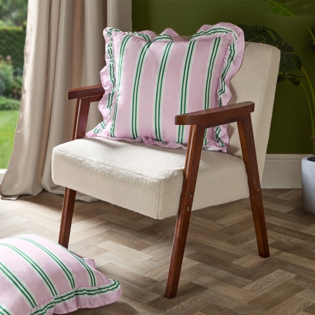 OHS 4 Pack Stripe Print Frill Cushion Covers - Pink/Green - image 1