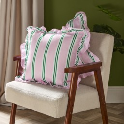 OHS 4 Pack Stripe Print Frill Cushion Covers - Pink/Green - thumbnail 2