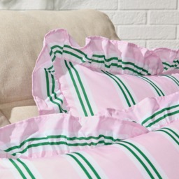OHS 4 Pack Stripe Print Frill Cushion Covers - Pink/Green - thumbnail 5