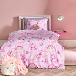 OHS Unicorn Fun Print Duvet Cover Set, Lilac - Single
