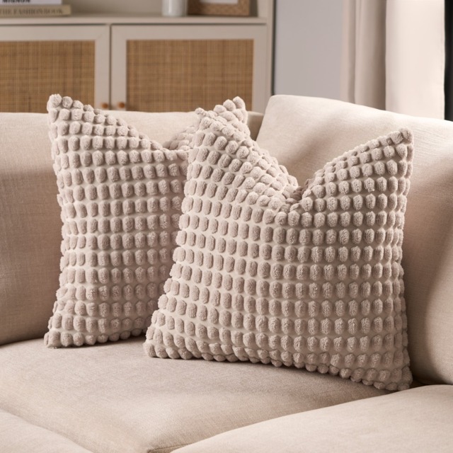 OHS 2 Pack Bobble Textured Cushion Covers, 45 x 45cm - Natural - image 1