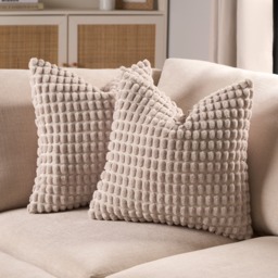 OHS 2 Pack Bobble Textured Cushion Covers, 45 x 45cm - Natural - thumbnail 1