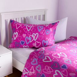 OHS Neon Hearts Reversible Duvet Cover Set, Pink - Single - thumbnail 3