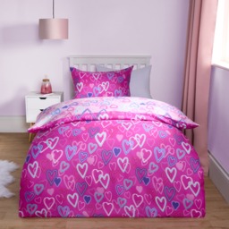 OHS Neon Hearts Reversible Duvet Cover Set, Pink - Single