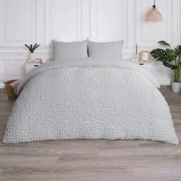 OHS Geometric Seersucker Duvet Set, Silver - Double - thumbnail 3