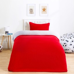 OHS Teddy Fleece Reversible Duvet Cover Set, Red/Grey - Single