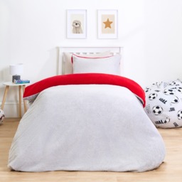 OHS Teddy Fleece Reversible Duvet Cover Set, Red/Grey - Single - thumbnail 2