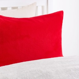 OHS Teddy Fleece Reversible Duvet Cover Set, Red/Grey - Single - thumbnail 3