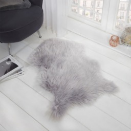 OHS Faux Fur Sheepskin Rug, Silver Grey - 60 x 90cm - thumbnail 2