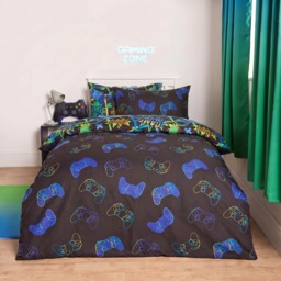 OHS Polycotton Comic Gaming Duvet Cover Set, Neon Green -  Double - thumbnail 2