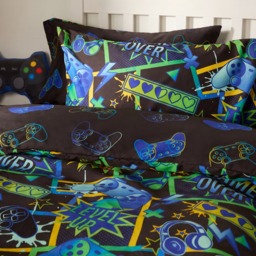 OHS Polycotton Comic Gaming Duvet Cover Set, Neon Green -  Double - thumbnail 3