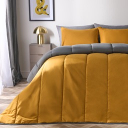 OHS Coverless 10.5 Tog Reversible Duvet & Pillowcase, Grey/Ochre - Double