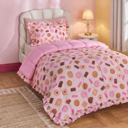 OHS Biscuit Print Frill Edge Coverless 7.5 Tog Duvet Set, Pink - Double - thumbnail 1