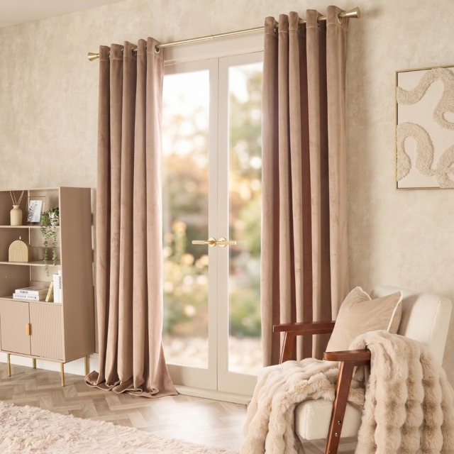 OHS Thermal Velvet Eyelet Curtains, Mink - 66 x 72in - image 1