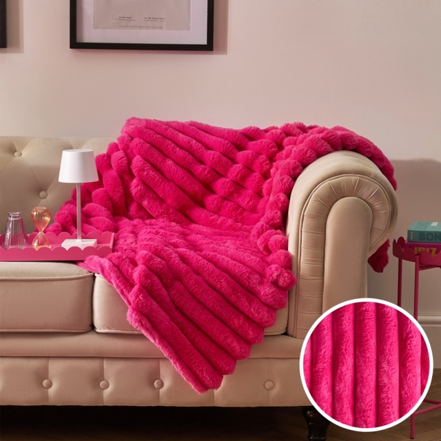 OHS Jumbo Faux Fur Ribbed Throw - Hot Pink - image 1