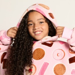 OHS Kids Biscuit Print Hoodie Blanket - Pink - thumbnail 4