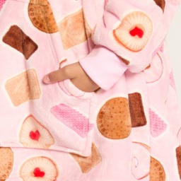 OHS Kids Biscuit Print Hoodie Blanket - Pink - thumbnail 5