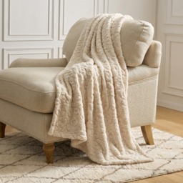 OHS Tufted Leopard Teddy Fleece Throw, Stone - 125 x 150cm