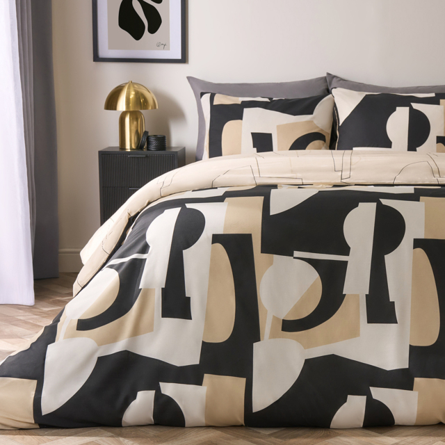 OHS Abstract Geo Duvet Set, Black/Natural - King - image 1