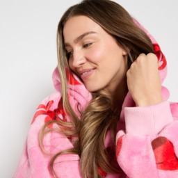 OHS Adults Bow Print Hoodie Blanket - Pink - thumbnail 5