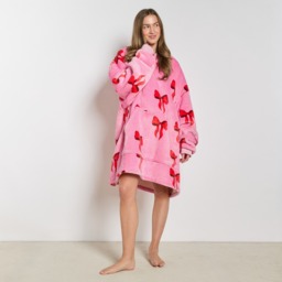 OHS Adults Bow Print Hoodie Blanket - Pink - thumbnail 2