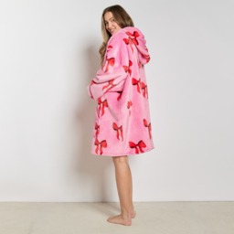 OHS Adults Bow Print Hoodie Blanket - Pink - thumbnail 3