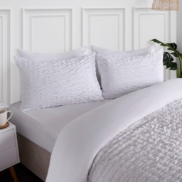 OHS Geometric Seersucker Duvet Set, White - Superking