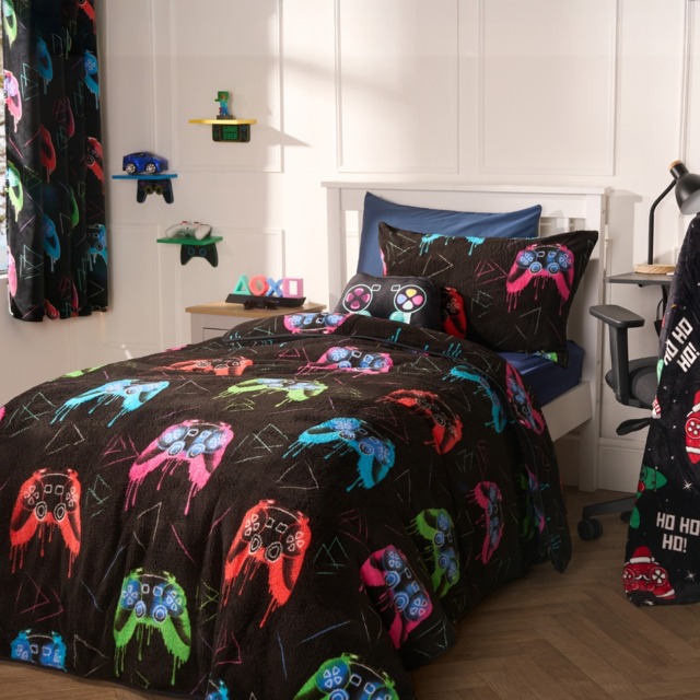 OHS Coverless Teddy Gaming 10.5 Tog Duvet Set, Black - Single - image 1