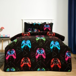 OHS Coverless Teddy Gaming 10.5 Tog Duvet Set, Black - Single - thumbnail 2