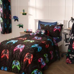 OHS Coverless Teddy Gaming 10.5 Tog Duvet Set, Black - Single