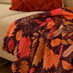 OHS Ultra Soft Autumn Print Throw - Burgundy - thumbnail 2