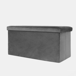 OHS Matte Velvet Foldable Rectangle Storage Ottoman - Charcoal - thumbnail 3