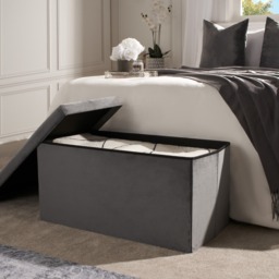 OHS Matte Velvet Foldable Rectangle Storage Ottoman - Charcoal - thumbnail 2