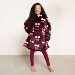 OHS Kids Cherry Bow Print Hoodie Blanket - Burgundy - thumbnail 1