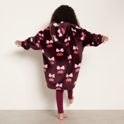 OHS Kids Cherry Bow Print Hoodie Blanket - Burgundy - thumbnail 2