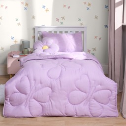 OHS Coverless Butterfly Quilted 7.5 Tog Duvet Set, Lilac - Single