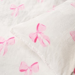 OHS Bow Print Fleece Duvet Cover Set, Pink/White - Single - thumbnail 2