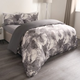OHS Marble Print Duvet Set, Grey/White - King - thumbnail 2