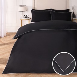 OHS Piped Edge Duvet Set, White/Black - Double