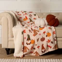 OHS Autumnal Gonk Printed Throw - Natural - thumbnail 2