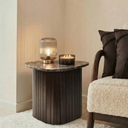 OHS Madison Marble Effect Ribbed Side Table - Dark Brown - thumbnail 1