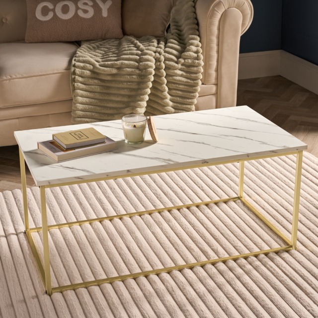 OHS Manhattan Marble Effect Rectangle Coffee Table - White/Gold - image 1