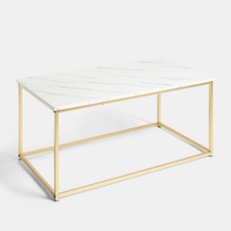 OHS Manhattan Marble Effect Rectangle Coffee Table - White/Gold - thumbnail 5